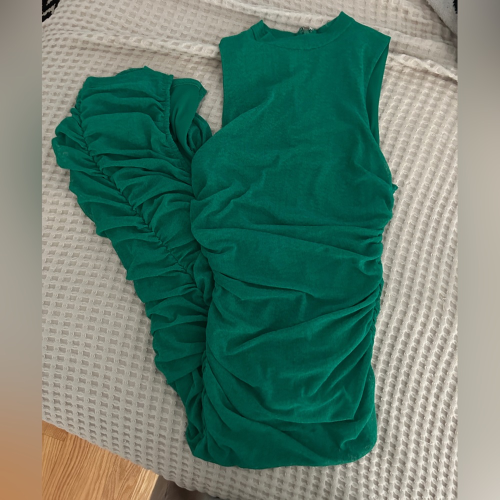 Lulu’s Green Ruched Midi Dress Sexy Formal Date Wedding Guest Bodycon - Picture 4 of 6